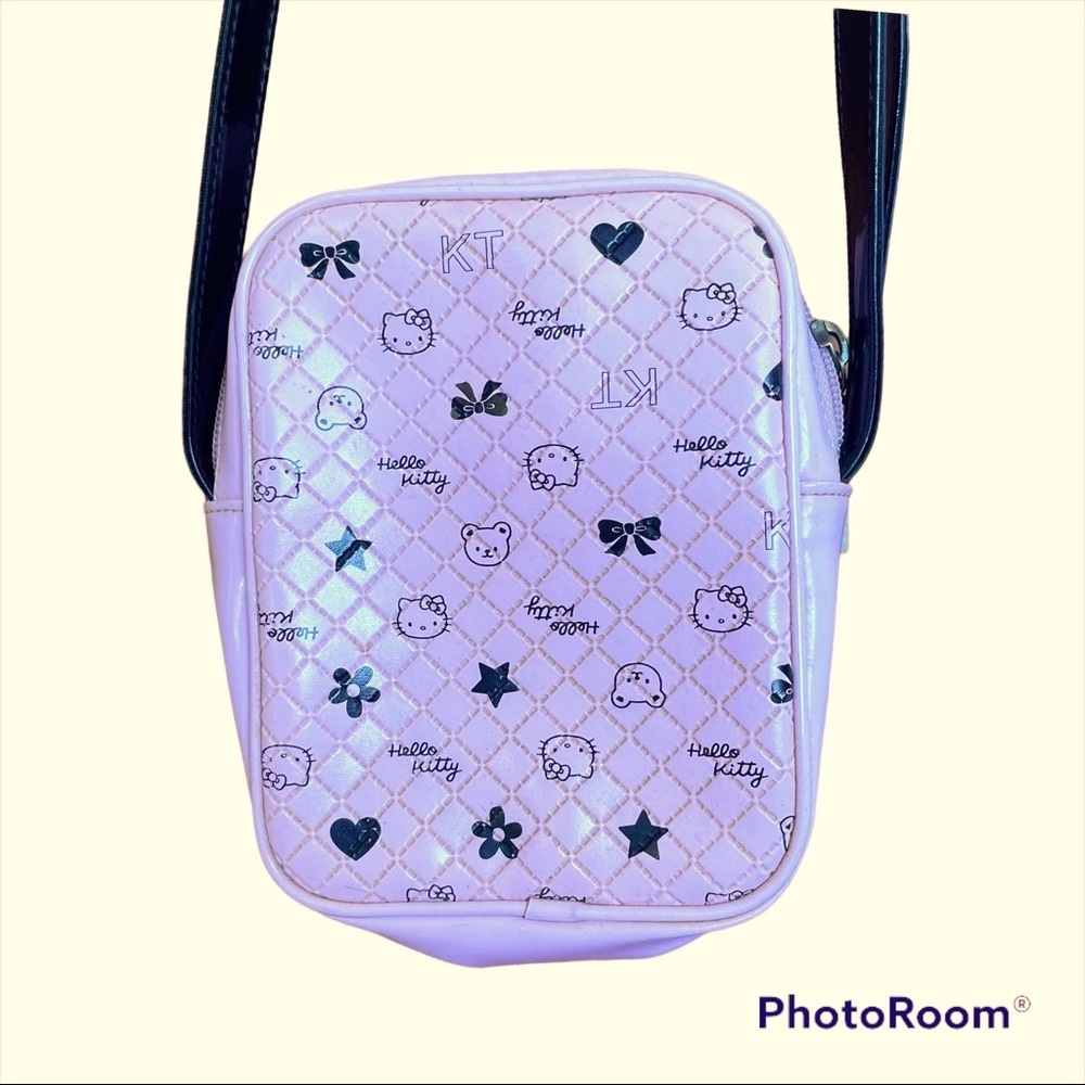 Vintage Sanrio Hello Kitty Bag Faux Leather Pink and Black Messenger Bag - Picture 2 of 12